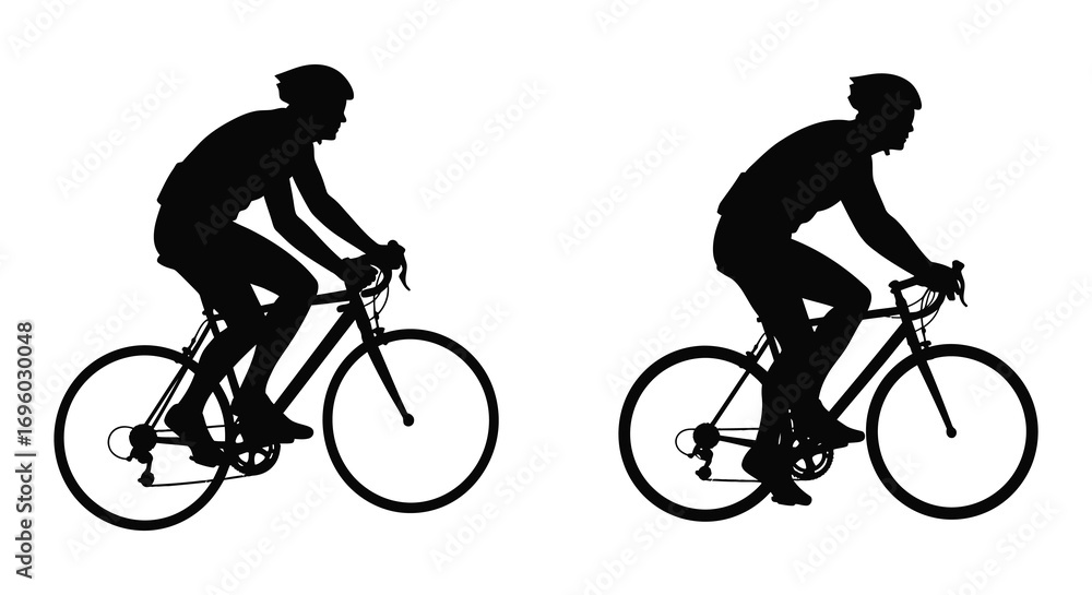 Obraz premium two cyclists riding bicycles side by side in silhouette