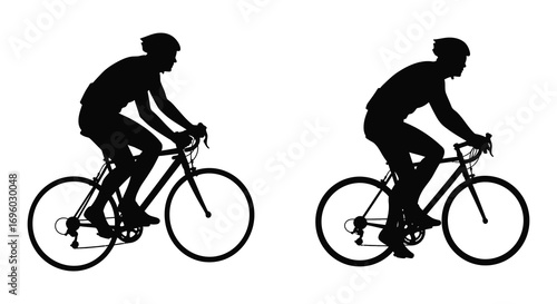 two cyclists riding bicycles side by side in silhouette