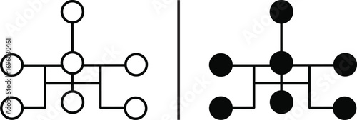 Black and White Abstract Structure: A striking black and white minimalist graphic of interconnected circles and lines, creating a sense of balance, complexity, and modern design.