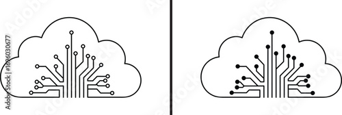 Digital Clouds: The design emphasizes the seamless connection of cloud computing and the interconnectedness of digital information with minimalist, modern imagery.