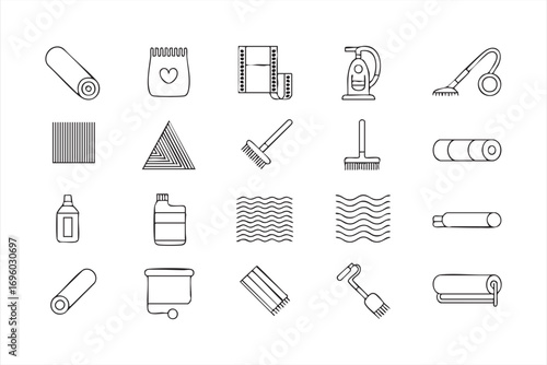 Minimalist Line Icons of Housekeeping Equipment for Sanitation, Hygiene, and Cleaning Services