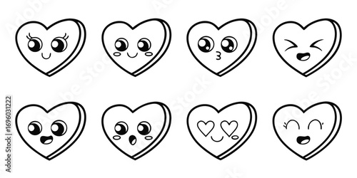 Cute Kawaii Heart Faces Collection.