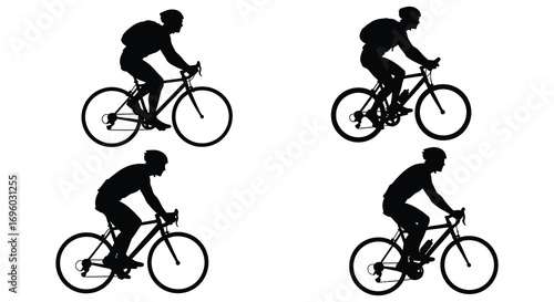 cyclist riding bicycle in various positions captured in silhouette