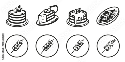 Delicious Cakes and Wheat Icons Collection.