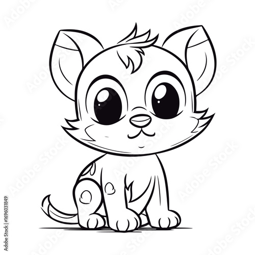 outlined baby Bobcat kawai coloring page illustration.