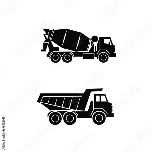 Construction Vehicle Silhouettes , Cement Mixer and Dump Truck