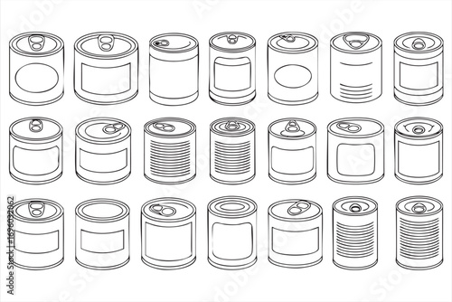 Editable Line Icons of Tin Cans for Food Storage and Packaging