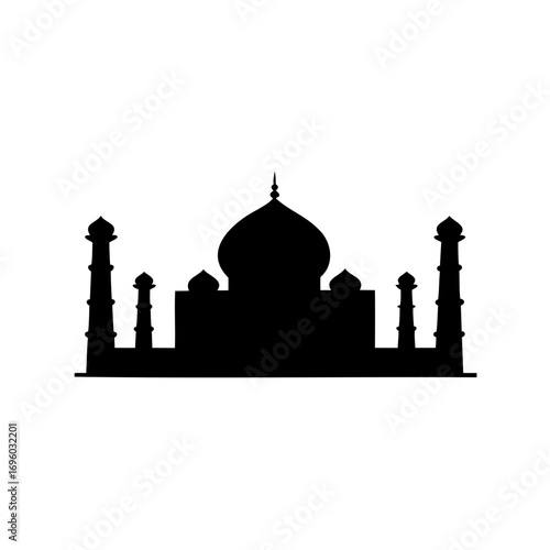 Dramatic silhouette of the iconic Taj Mahal against a stark white background