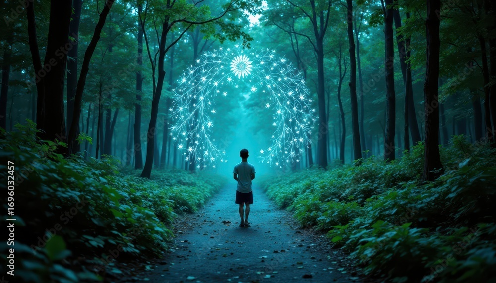 Obraz premium Tranquil forest path, a journey through nature's verdant serenity serene