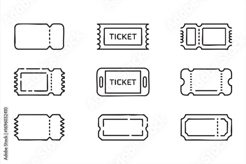 Cinema Concert and Event Ticket Vector Icons in Outline Style
