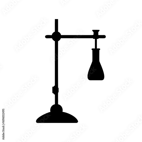 Silhouette of laboratory equipment, a retort, and a stand for experiment