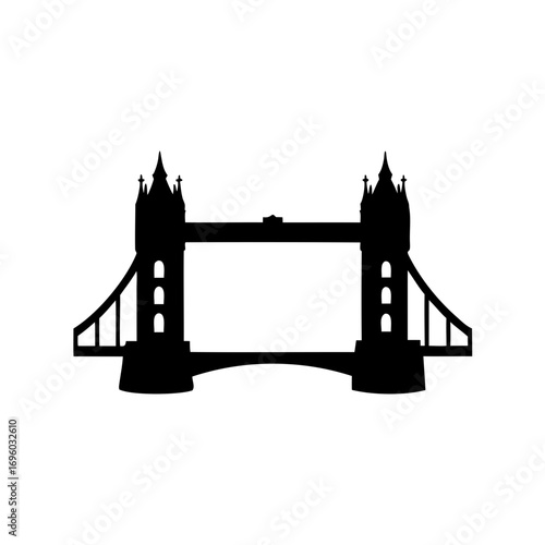 London's Tower Bridge silhouetted, showcasing its architecture against a white backdrop