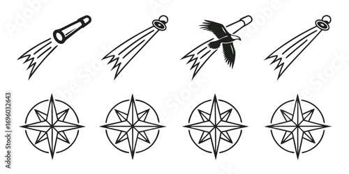 Iconic Symbols Eagle Compass and Rocket Trail Graphics.