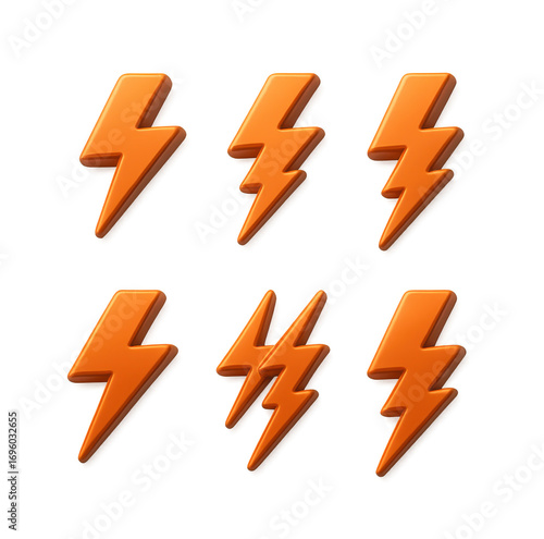 Orange lightning bolt icons collection various styles energy power speed