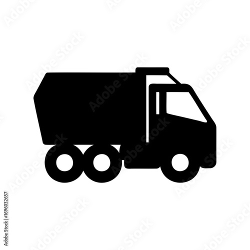 Simple black silhouette of a large dump truck isolated on white background