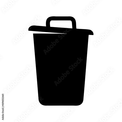 Simple black silhouette of a trash can with a slightly open lid