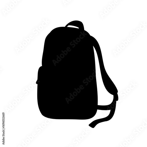 Simple silhouette of a backpack isolated on white background perfect for a logo