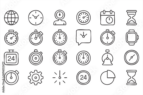 Vector Outline Clock and Timer Icons for Web and App Design
