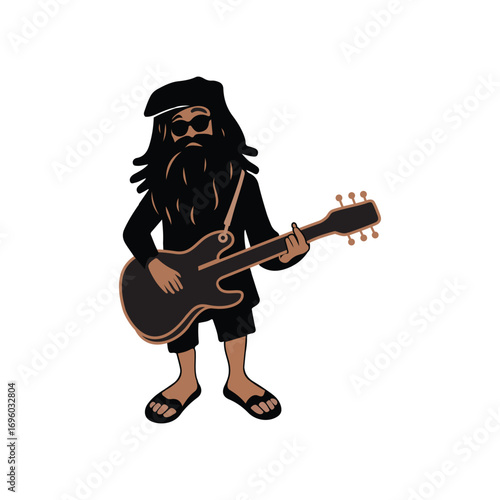 Cartoon Guitarist with Beret , Relaxed Musician Illustration
