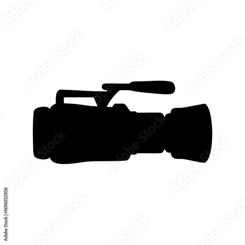 Silhouette illustration of a black professional video camera on a white background