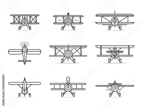 Biplane Ultra Minimalist Line Art Icons  