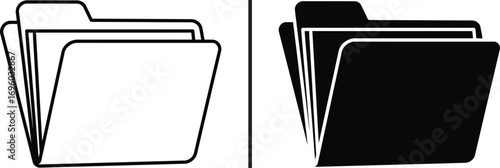 Data Storage and Retrieval: Illustrative graphic displaying file management concept, highlighting the accessibility of digital files using two symbolic folder graphics in white and black shades.