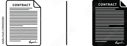 Contract Agreement Representation: A document symbol, representing an important deal or legally binding pact, designed in striking black and white.