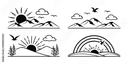 Minimalist Sunrise Mountain Landscape Collection.