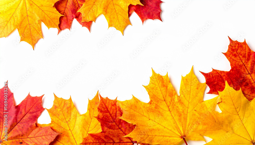 Fototapeta premium 하얀 배경 위 가을 단풍 테두리 배경 Autumn Maple Leaf Border on White