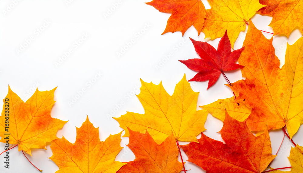 Fototapeta premium 하얀 배경 위 가을 단풍 테두리 배경 Autumn Maple Leaf Border on White