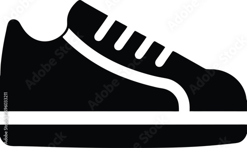 A simple black silhouette vector of a low top sneaker showing the laces and sole with clean lines and a classic design