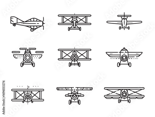 Biplane Ultra Minimalist Line Art Icons  