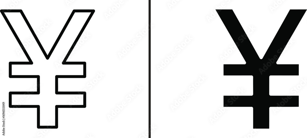 Fototapeta premium Japanese Yen Symbol: A simple illustration of the Japanese yen symbol, showcasing both outline and filled-in versions, embodying financial concepts, trading, and value.