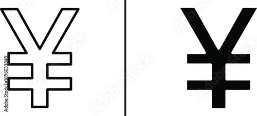 Japanese Yen Symbol: A simple illustration of the Japanese yen symbol, showcasing both outline and filled-in versions, embodying financial concepts, trading, and value.