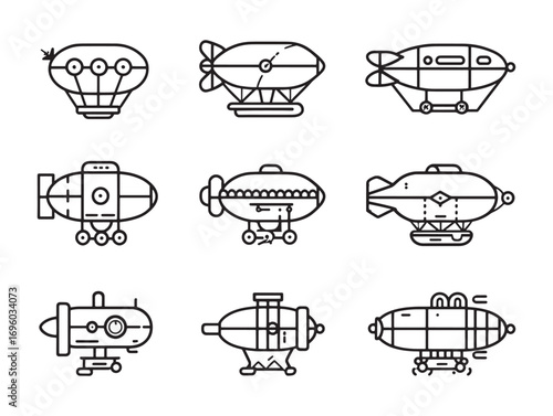 Blimp Ultra Minimalist Line Art Icons  