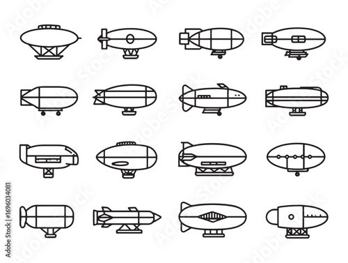 Blimp Ultra Minimalist Line Art Icons  