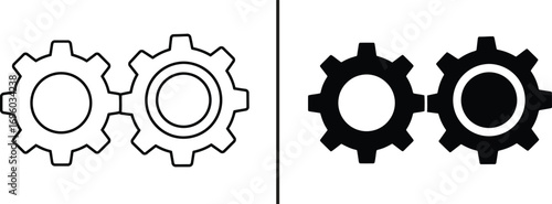 Connected Gears: a black and white rendering of two interconnected gears, symbolizing the concept of mechanism and machinery, and conveying ideas of industry, innovation, and collaboration.