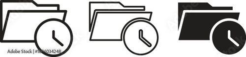 An icon representing a timed file or folder, such as for scheduled backups, temporary storage, or a project deadline. The icon is shown in both outline and solid black versions.