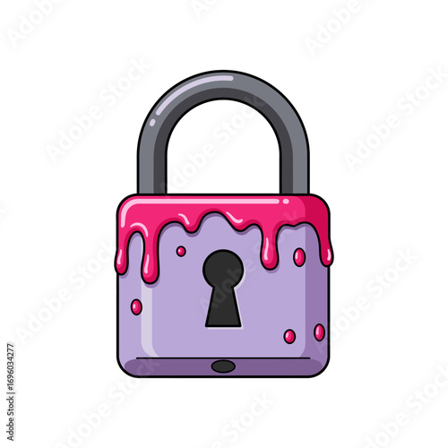 Cartoon Padlock with Dripping Pink Glaze and Keyhole Detail.