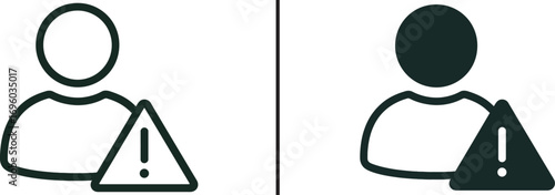 Warning Icons: Two distinct silhouette icons, one light and one dark, feature a triangular exclamation mark, representing a visual warning symbol, ideal for design elements.