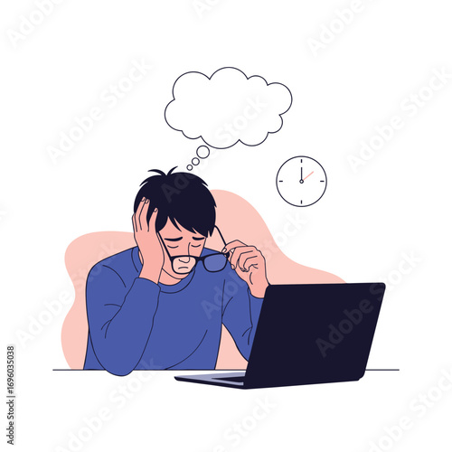 Frustrated student struggling with difficult assignment at late night under pressure