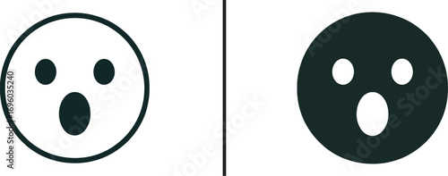 Astonishment Face Icons: a simple visual representation of surprise or shock. This image features two minimalistic face icons, one in black outline and the other with a black silhouette.