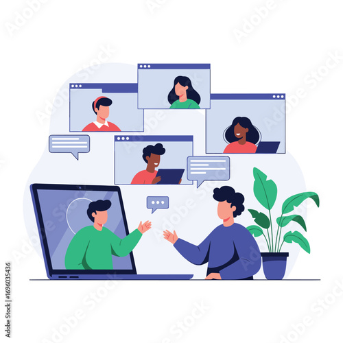 Virtual meeting with team collaboration across multiple digital platforms discussion