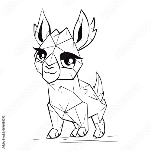 Cute cartoon Llama Black and white vector illustration for coloring book.