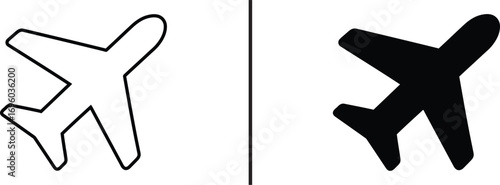 Airplane Outline and Silhouette: A graphic juxtaposition of an airplane outline and its solid silhouette, embodying concepts of flight, travel, and design. 