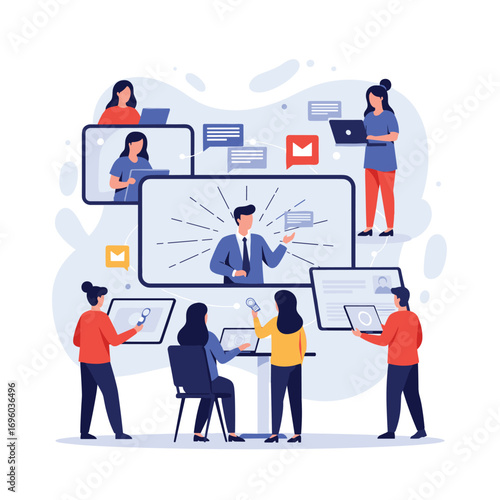 Diverse group of people engaging in online education and digital learning together
