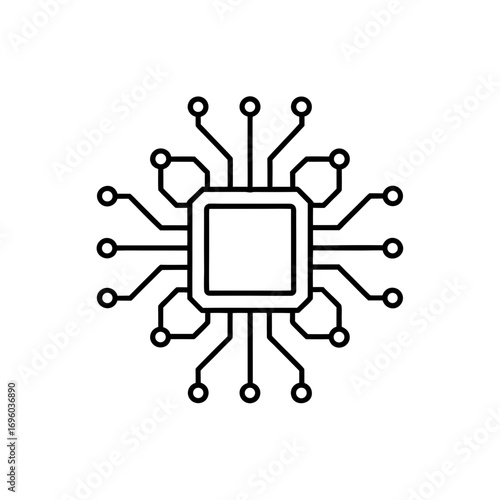 Schematic diagram of a computer processor on transparent background