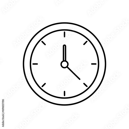 Outline clock showing the time at twelve on transparent background