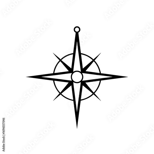 Simple black and white compass rose design on transparent background