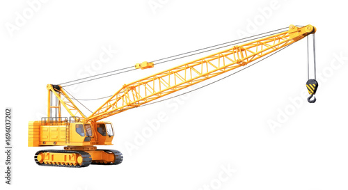 powerful crawler crane 3d model ready for construction, lifting heavy loads, and industrial projects, isolated on transparent background